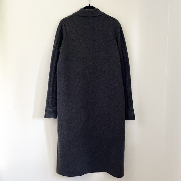 CO Collections 100% Cashmere Long Cardigan Coat Sweater Open Gray Sm cable knit - Picture 2 of 9